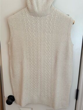 LOFT Cream Cable-Knit Sleeveless Turtleneck Sweater Vest